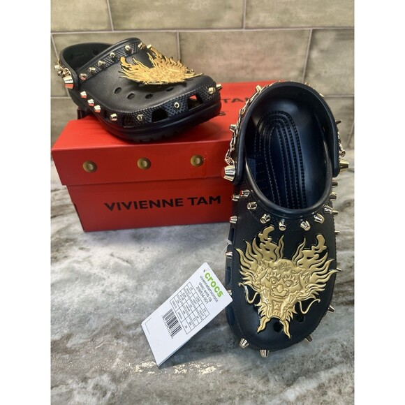 CROCS x VIVIENNE TAM Gold Embellished Clogs  NEW IN Box W7 - Picture 2 of 12